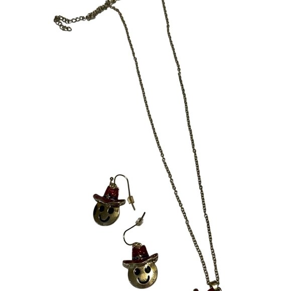 Faded Glory Gold Smiley Cowboy Emoji Necklace Earring Fashion Jewelry Set - Picture 2 of 10